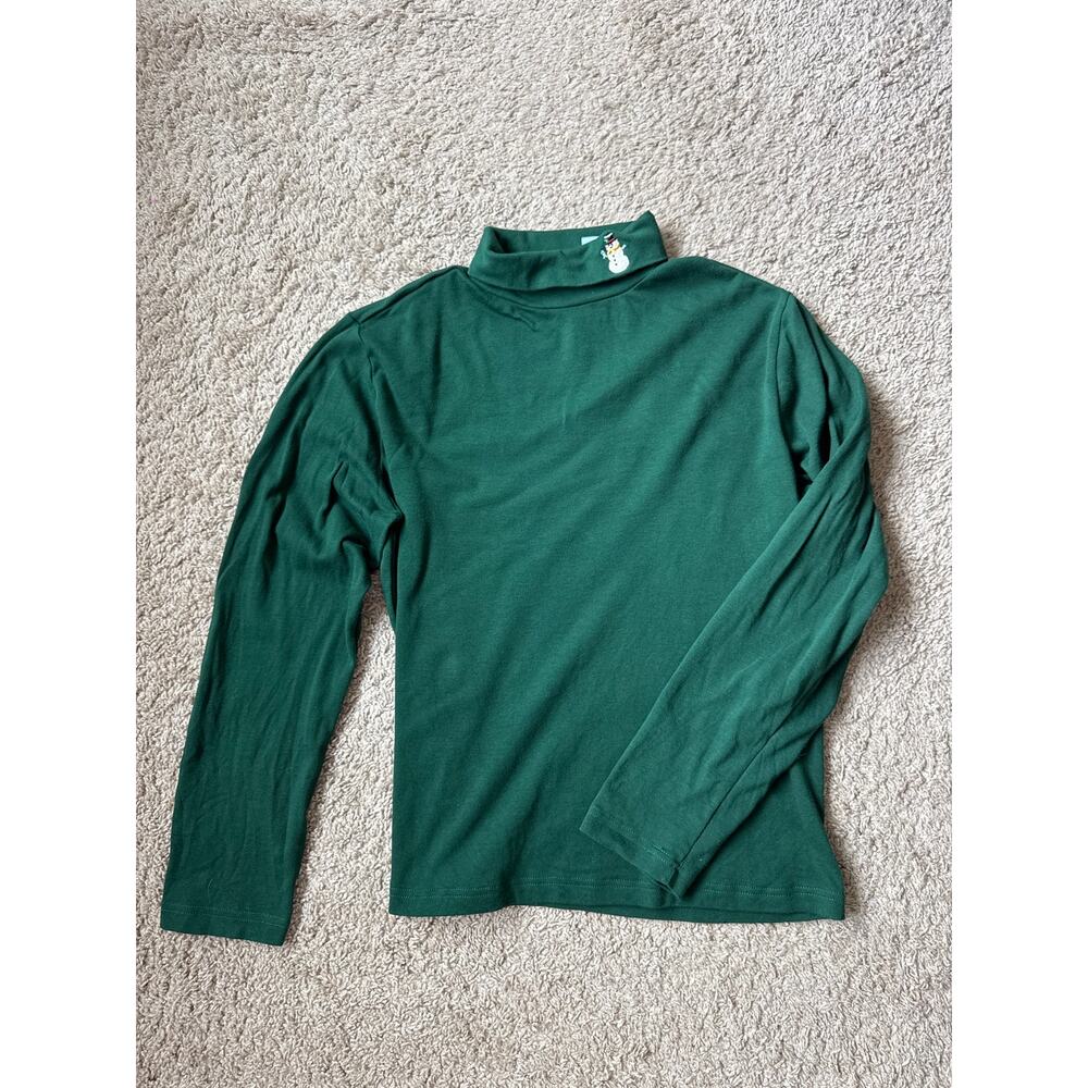 Green Turtleneck Shirt with Snowman Embroidery